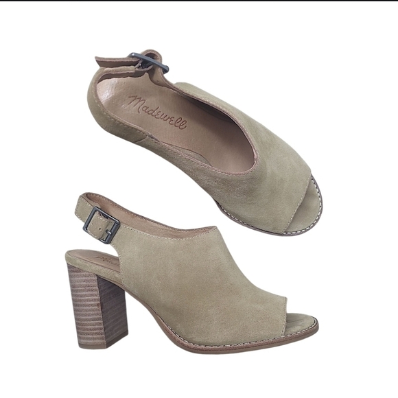 Madewell Cary Genuine Suede Leather  Sling Back Peep Toe Block Heel Sandals 7.5 - Picture 4 of 11